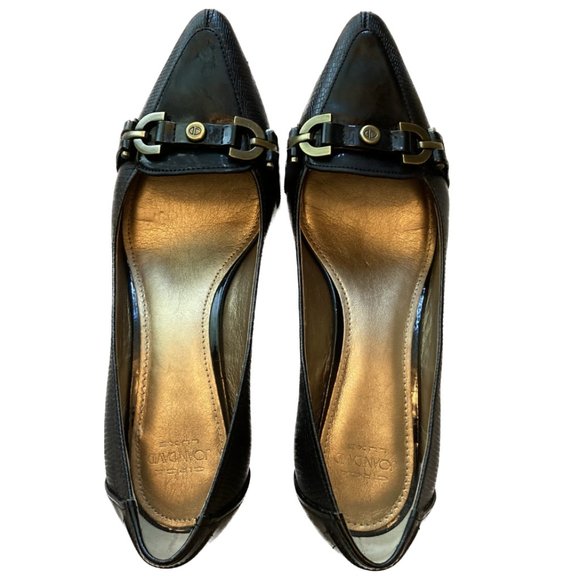 Joan & David Shoes - Circa Joan & David Luxe Snakeskin Embossed Black Leather Heel